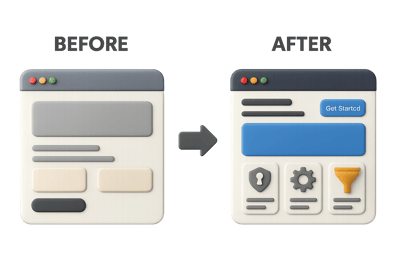 Before/after website redesign comparison