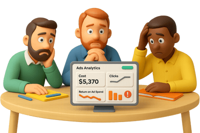 A worried MSP marketing team reviewing paid campaign analytics