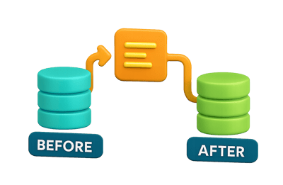 Data migration flowchart (before and after)