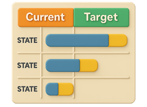 Gap analysis matrix (current vs. target state)