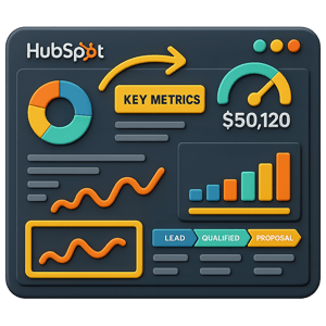 HubSpot dashboard with annotations and highlights