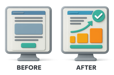 Landing page conversion comparison (before and after)