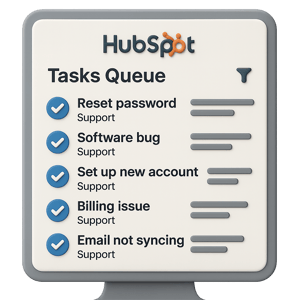 Screenshot of support ticket  task queue in HubSpot
